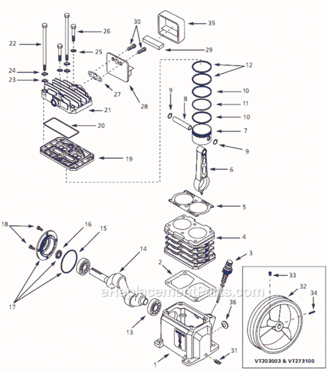 Page A Diagram and Parts List for VT470000 2000 Campbell Hausfeld Compressor